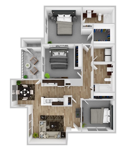 Floor plan for 3 beds, 2 baths, 1200 sqft
